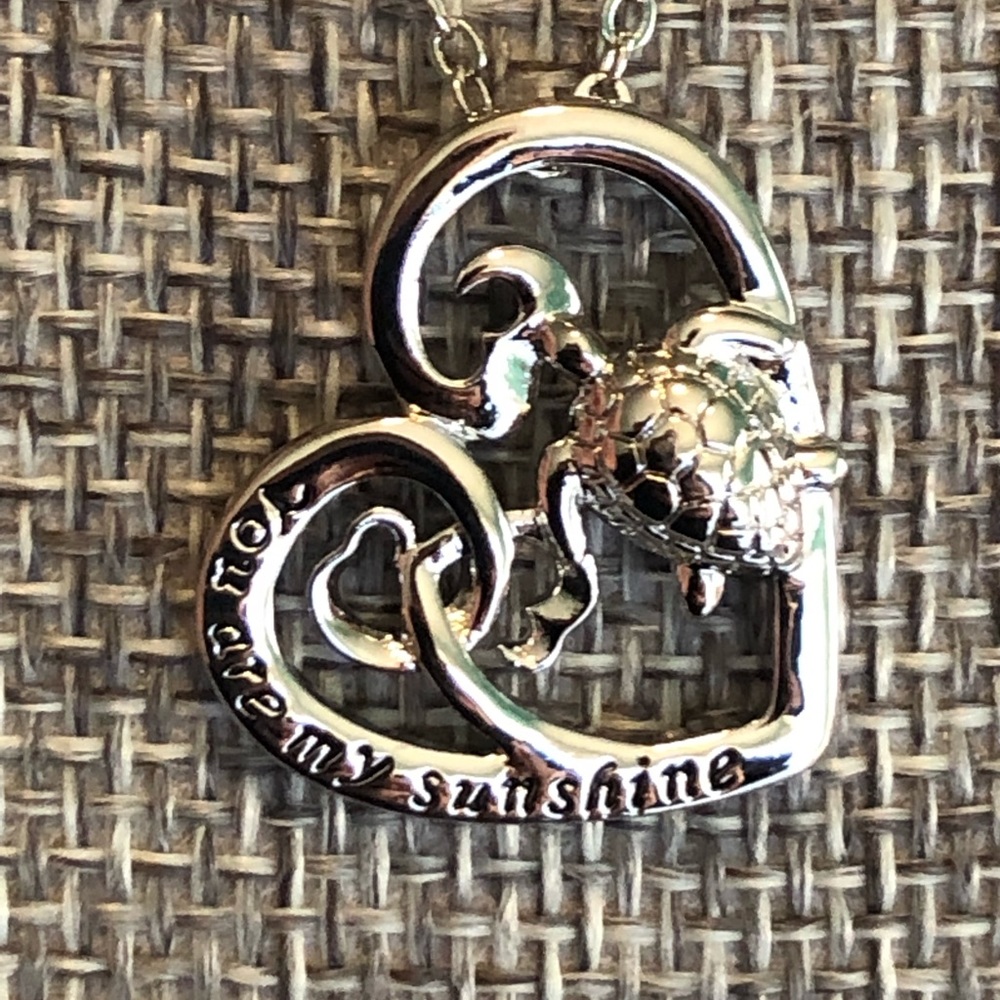 You are my sunshine turtle necklace,  Silvertone